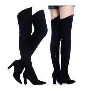 Shoe'N Tale Women Stretch Suede Chunky Heel Over The Knee Boots - size 6.5
